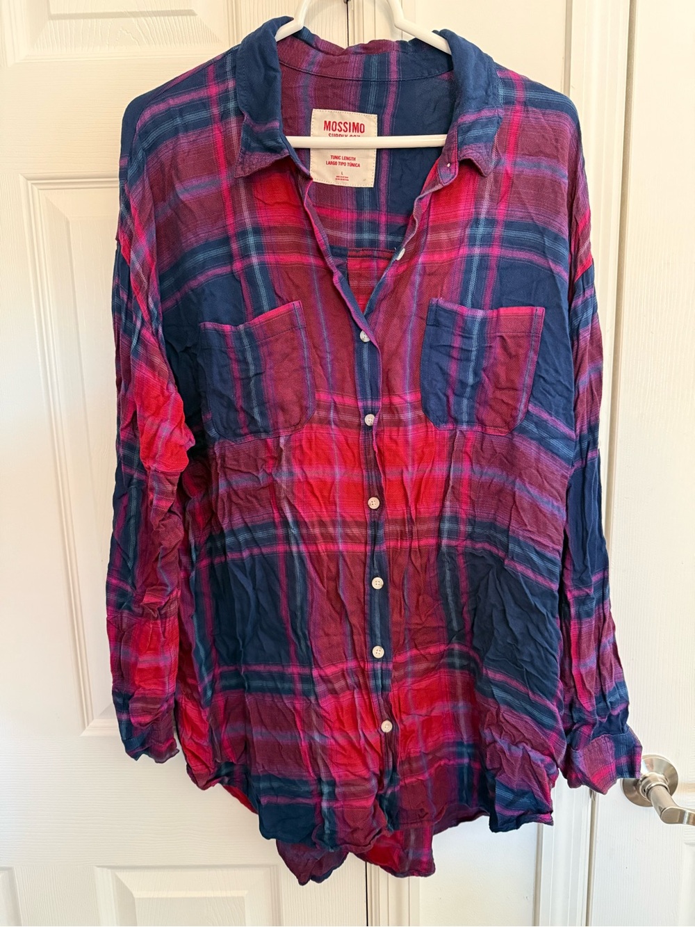 Mossimo Supply Co. Navy & Pink Plaid Button-Down Shirt